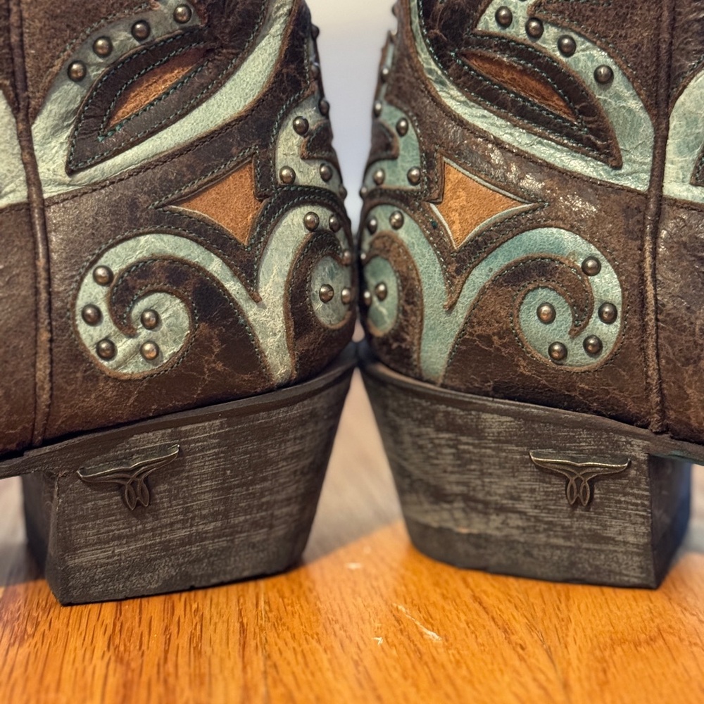 Lane Brown Turquoise Cream Embroidered Western Boots - Picture 6 of 7